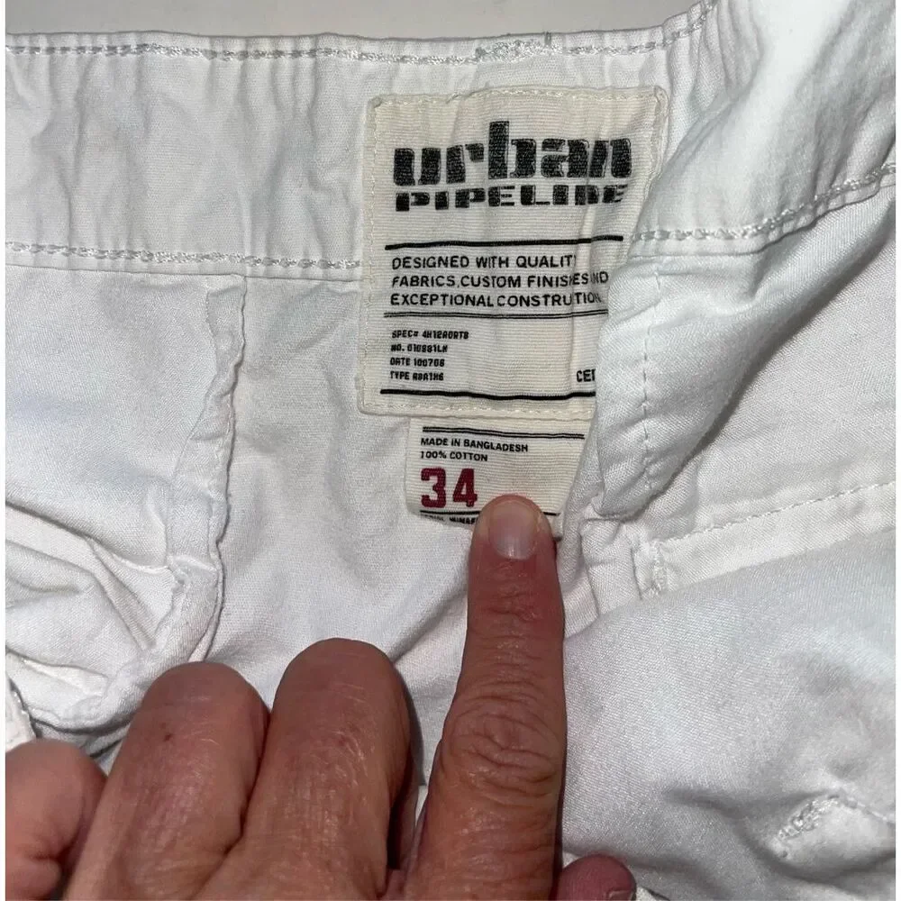 Urban Pipeline UP Cargo Khaki Chino‎ Shorts White Safair Rugged Mens Size 34